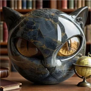 Estatueta Decorativa de Pedra de Gato Preto.