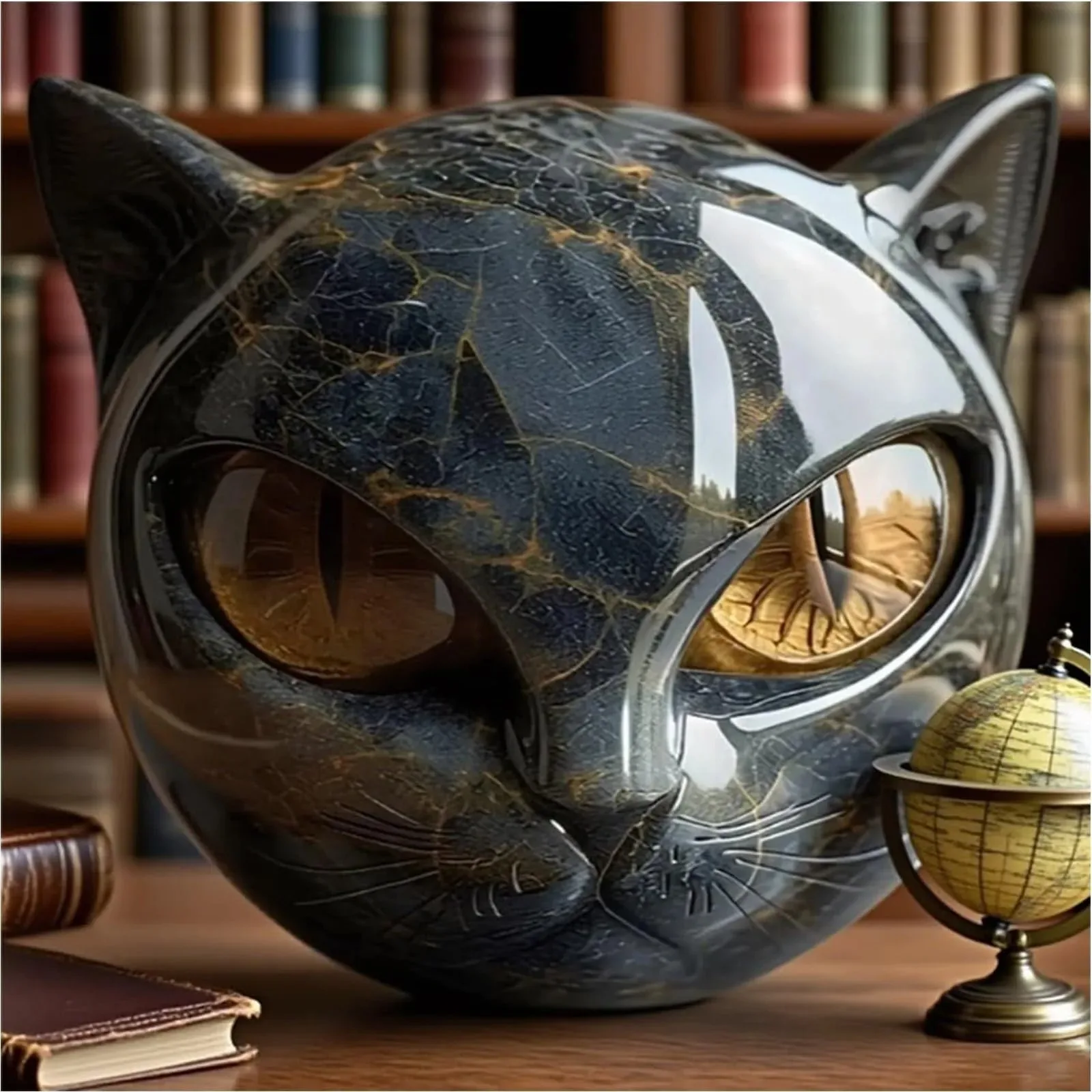 Estatueta Decorativa de Pedra de Gato Preto.