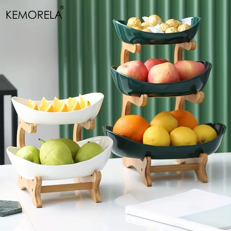 Fruteira Duas/Três Camadas - Moderna de Suporte Madeira.
