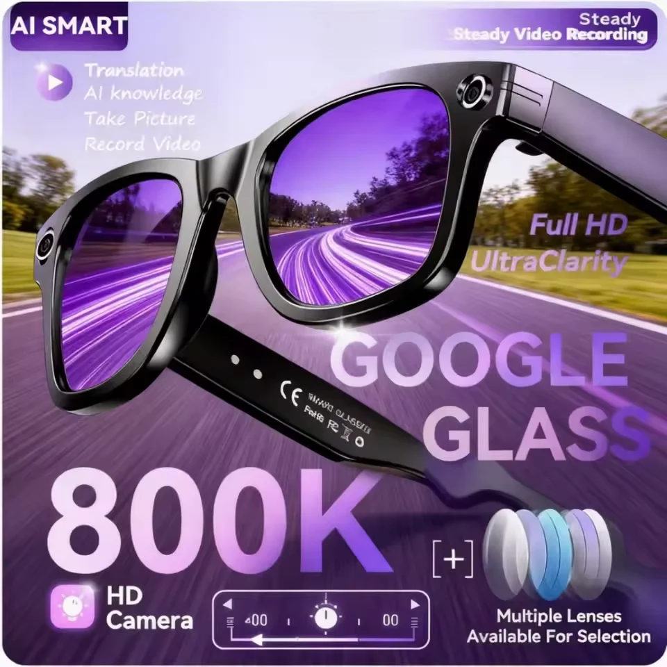 Câmera de 800w AI Óculos - Inteligente/Foto/Gravação de Vídeo.