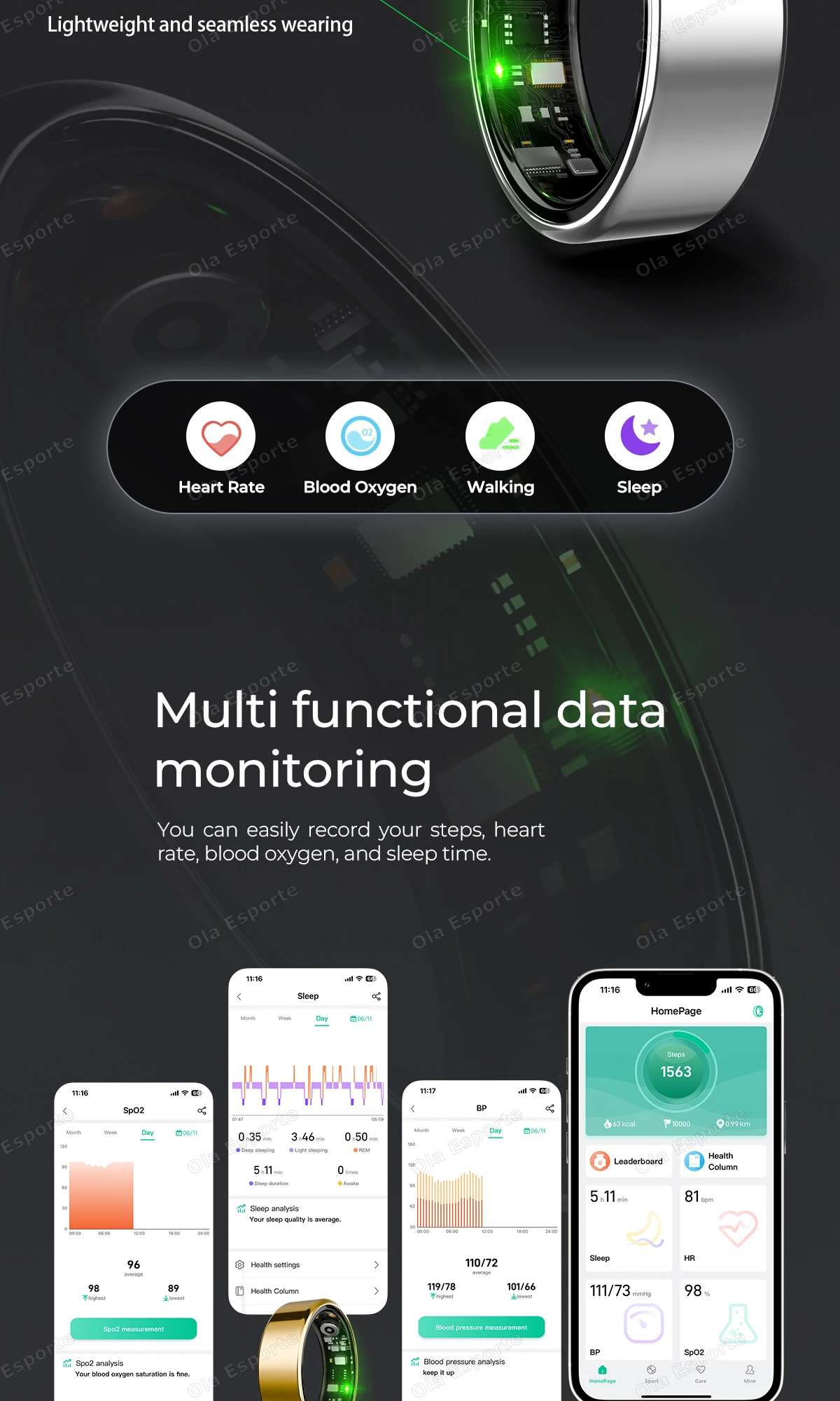 Anel Inteligente - Freqüência Cardíaca/Pressão Arterial/Monitoramento. - Imagem 10