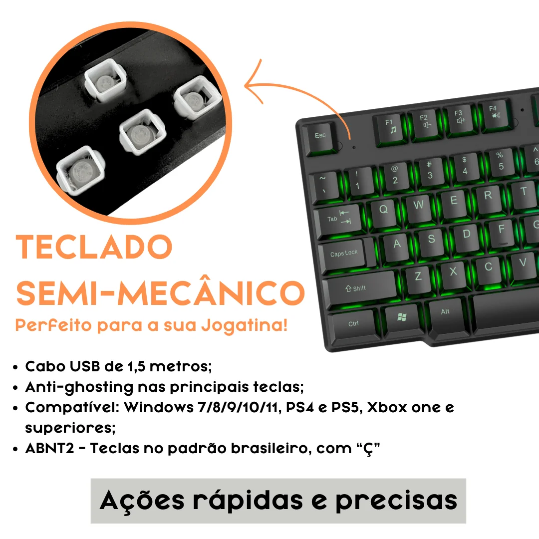 Teclado Gamer - Semi Mecânico/Led RGB/Abnt2. - Imagem 2