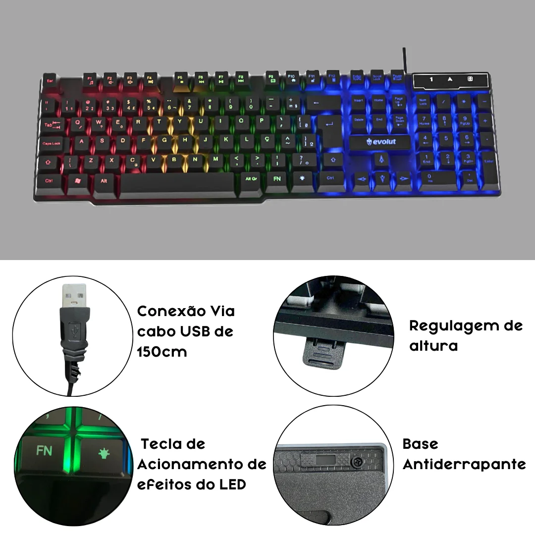 Teclado Gamer - Semi Mecânico/Led RGB/Abnt2.