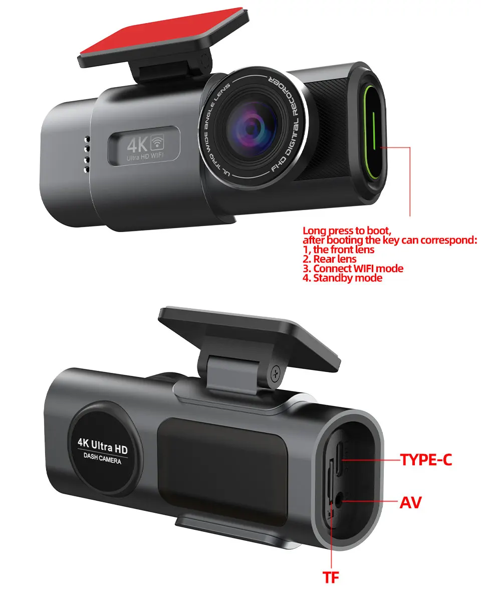 Câmera de Carro DVR - Visão Noturna/Gravador de Vídeo/Suporte Wi-Fi/Dash Cam 4K UHD. - Imagem 6