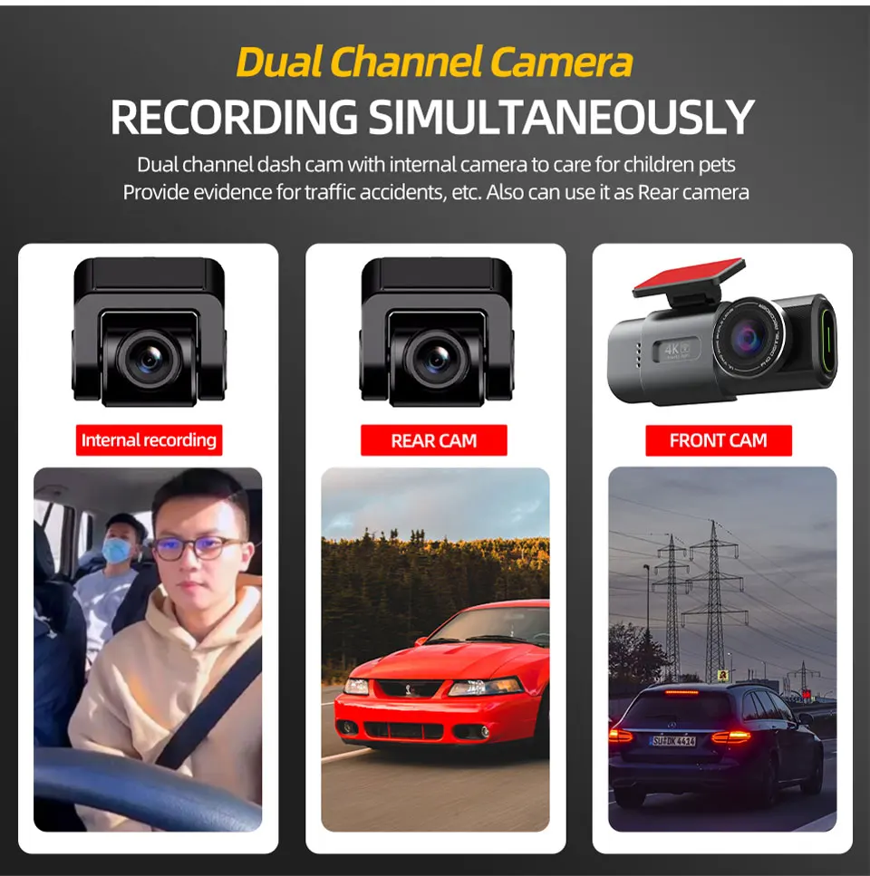Câmera de Carro DVR - Visão Noturna/Gravador de Vídeo/Suporte Wi-Fi/Dash Cam 4K UHD. - Imagem 12
