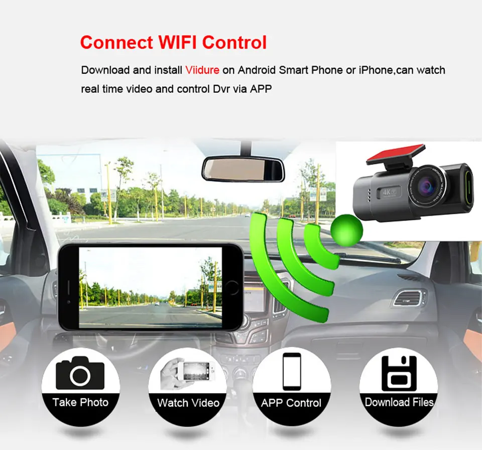 Câmera de Carro DVR - Visão Noturna/Gravador de Vídeo/Suporte Wi-Fi/Dash Cam 4K UHD. - Imagem 8