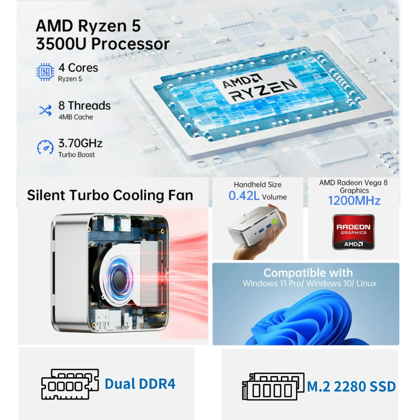 Mini PC GMKtec G10 Com AMD Ryzen 5 3500U - (Supera N150/N97). - Imagem 8