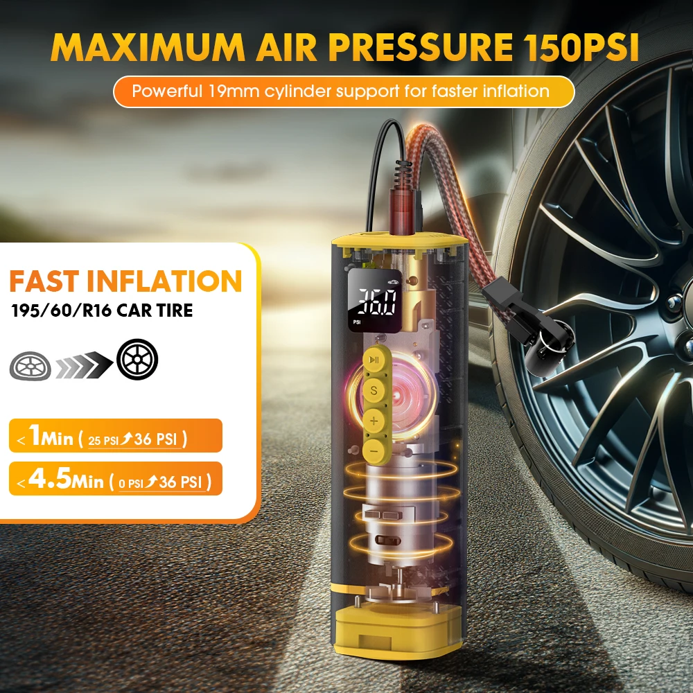 Calibrador de Pressão dos Pneus - Display Digital Carsun/Inflador Portátil. - Imagem 7