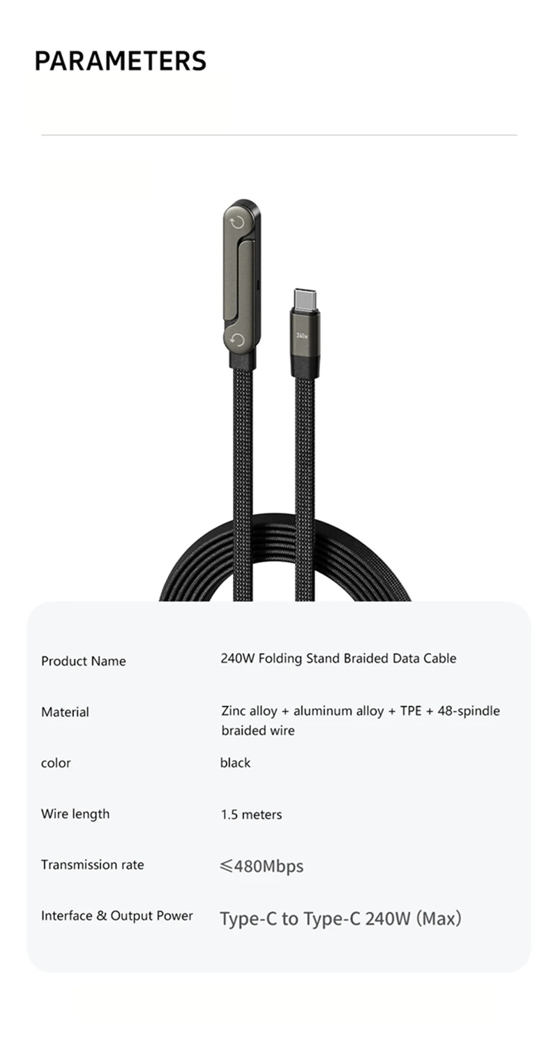 Carregador Rápido Dobrável – Suporte/Cabo de Dados240W. - Imagem 3