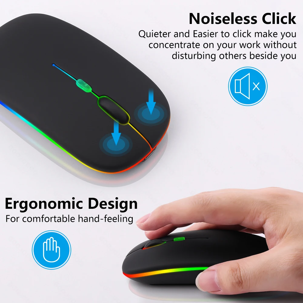 Mouse Modo Duplo Recarregável - Luz Colorida GOOJODOQ Bluetooth + 2.4G. - Imagem 5