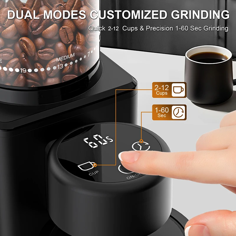 Moedor de Café Elétrico Cônico Com Tela Sensível ao Toque - Moedor de Grãos. - Imagem 12