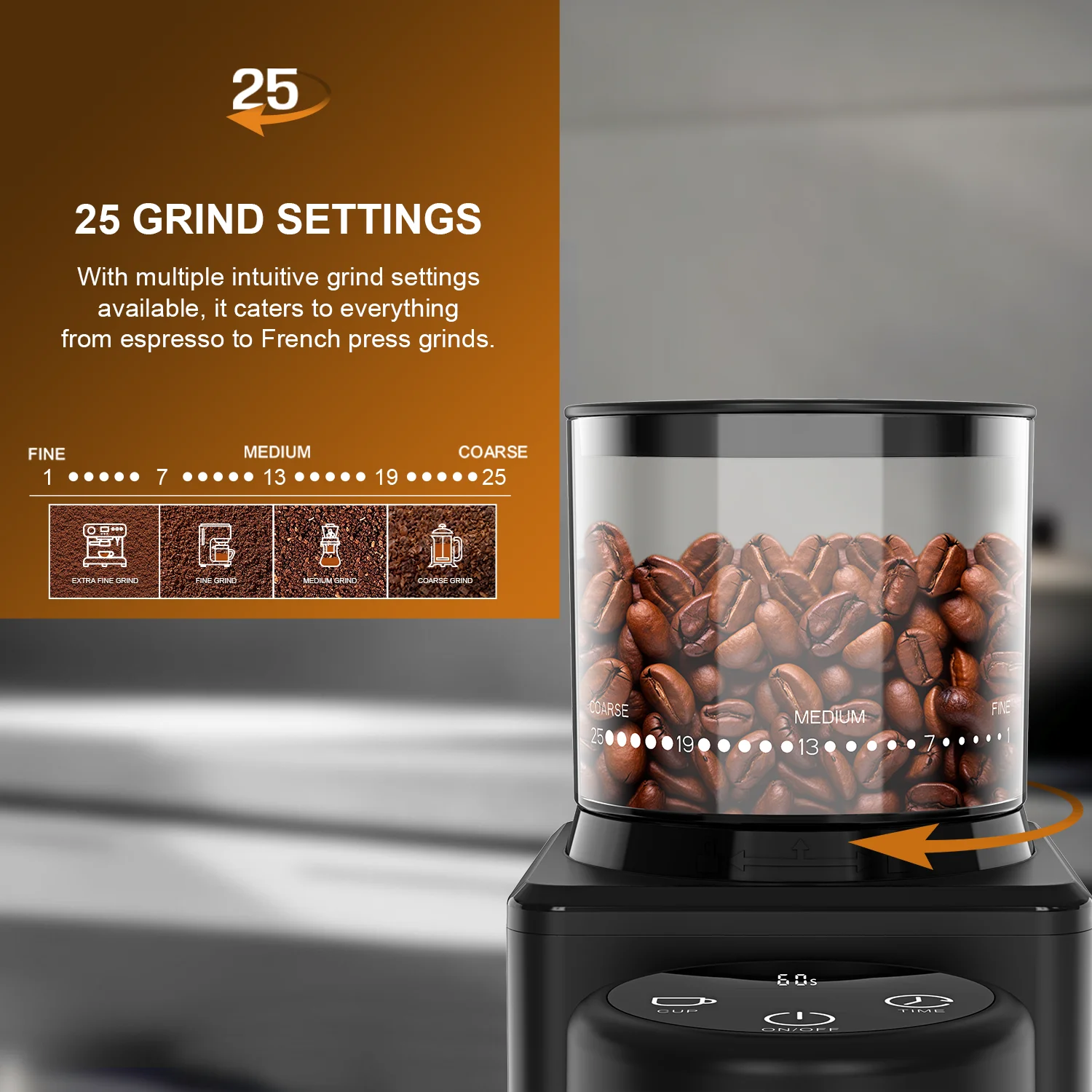 Moedor de Café Elétrico Cônico Com Tela Sensível ao Toque - Moedor de Grãos. - Imagem 8