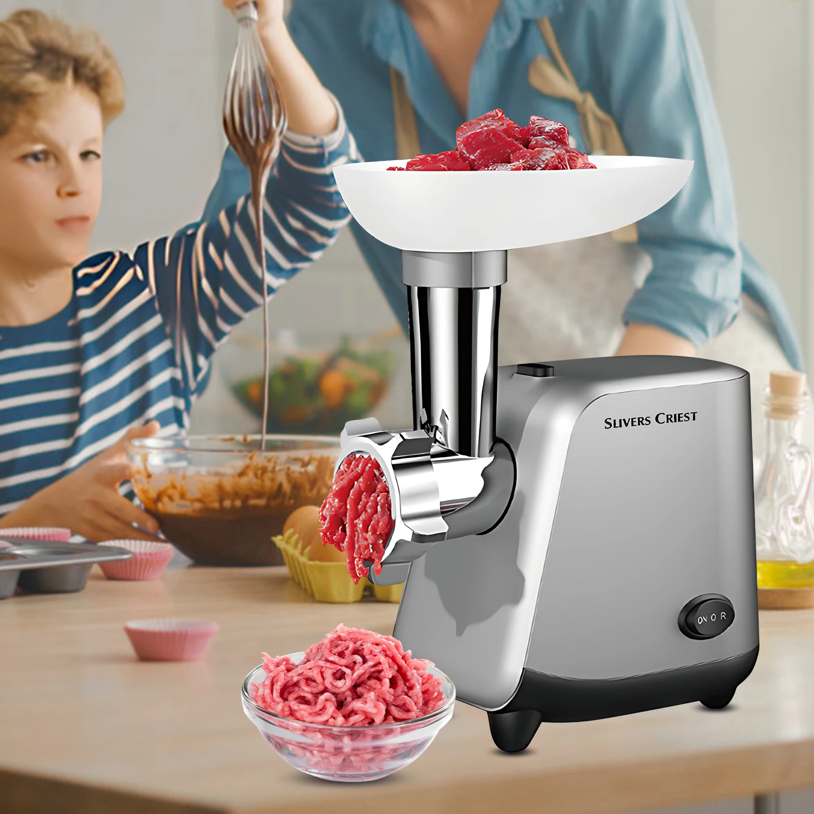 Moedor de Carne Elétrico - 800W SLIVERS CRIEST.