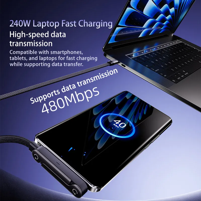Carregador Rápido Dobrável - Suporte/Cabo de Dados240W. - Imagem 6