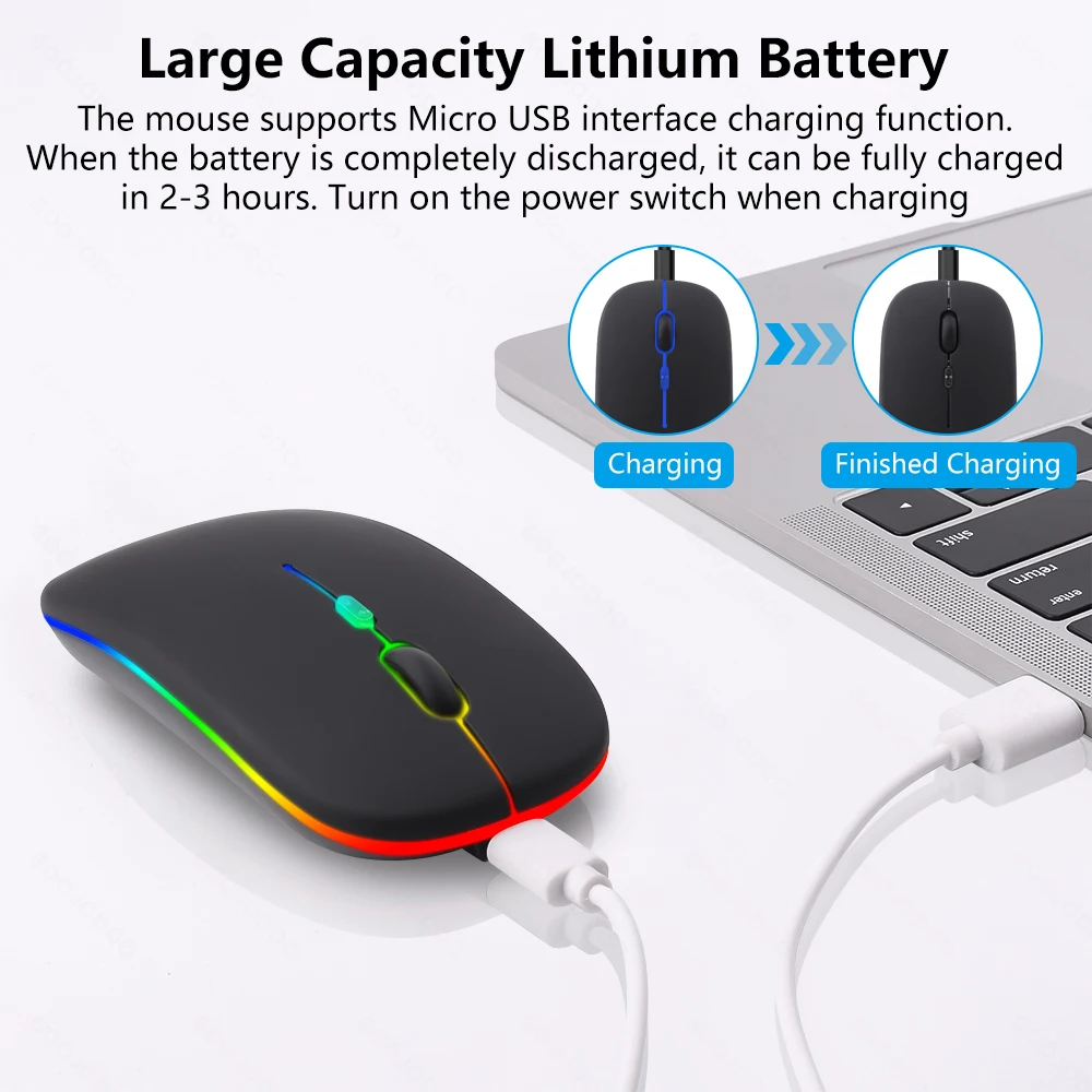 Mouse Modo Duplo Recarregável - Luz Colorida GOOJODOQ Bluetooth + 2.4G. - Imagem 3