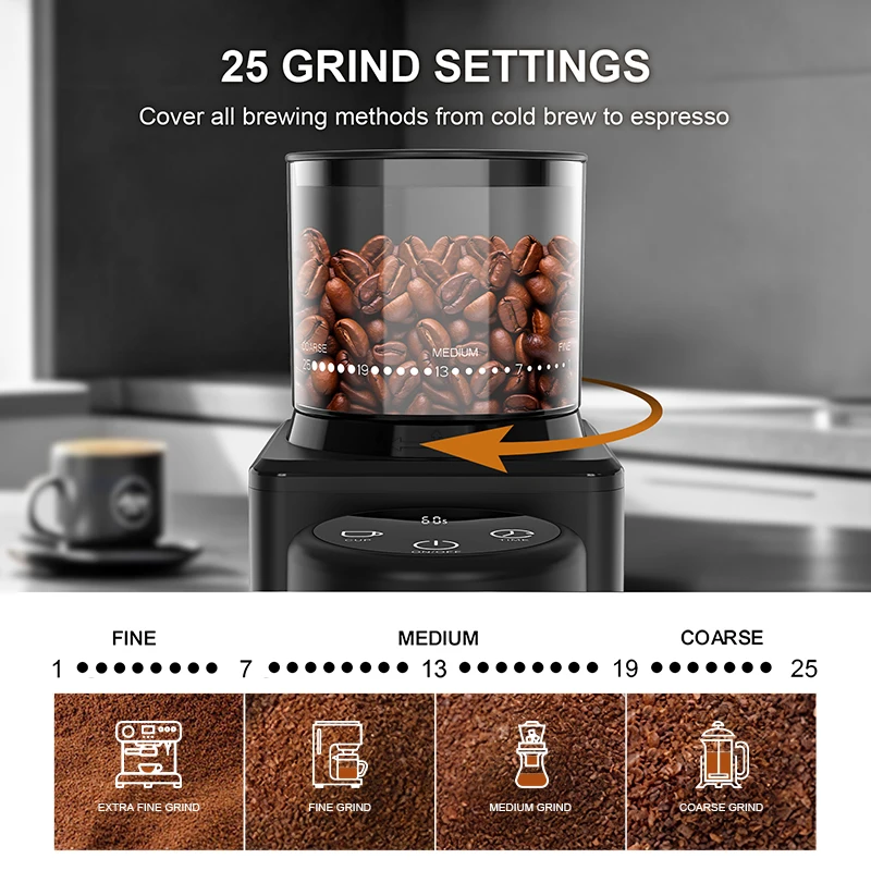 Moedor de Café Elétrico Cônico Com Tela Sensível ao Toque - Moedor de Grãos. - Imagem 15