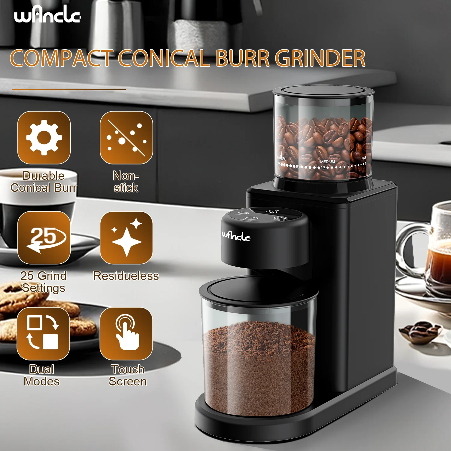 Moedor de Café Elétrico Cônico Com Tela Sensível ao Toque - Moedor de Grãos. - Imagem 9