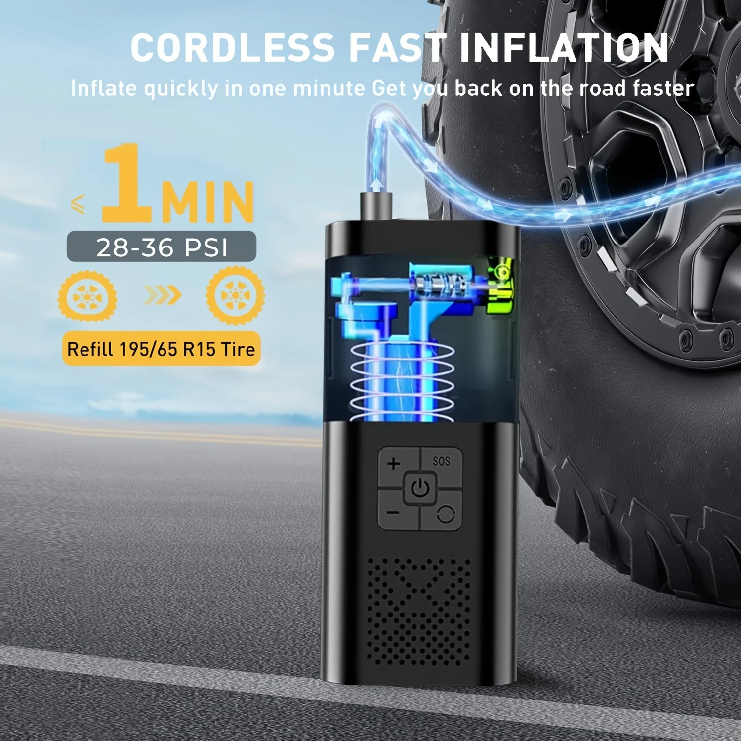 Compressor de Ar Portátil Para Veículos - 3x Rápido/150PSI. - Imagem 9