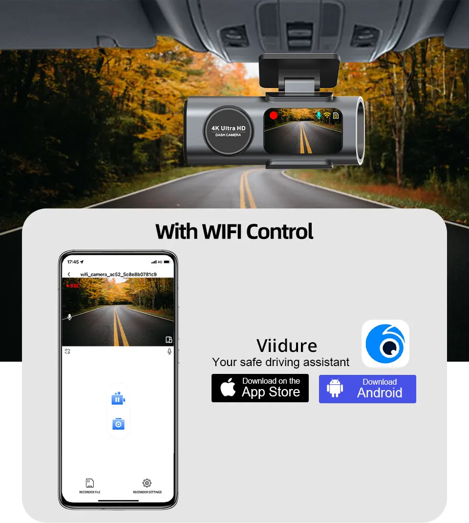 Câmera de Carro DVR - Visão Noturna/Gravador de Vídeo/Suporte Wi-Fi/Dash Cam 4K UHD. - Imagem 5