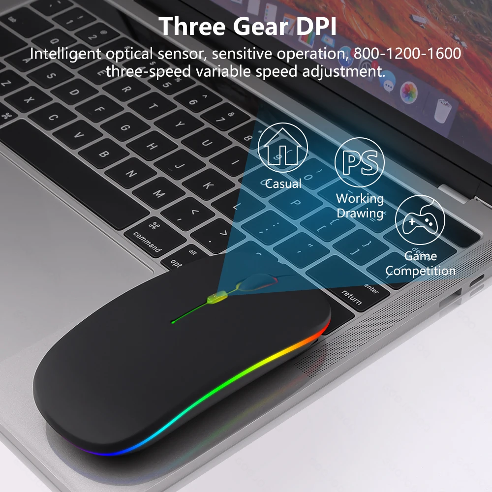 Mouse Modo Duplo Recarregável - Luz Colorida GOOJODOQ Bluetooth + 2.4G. - Imagem 10