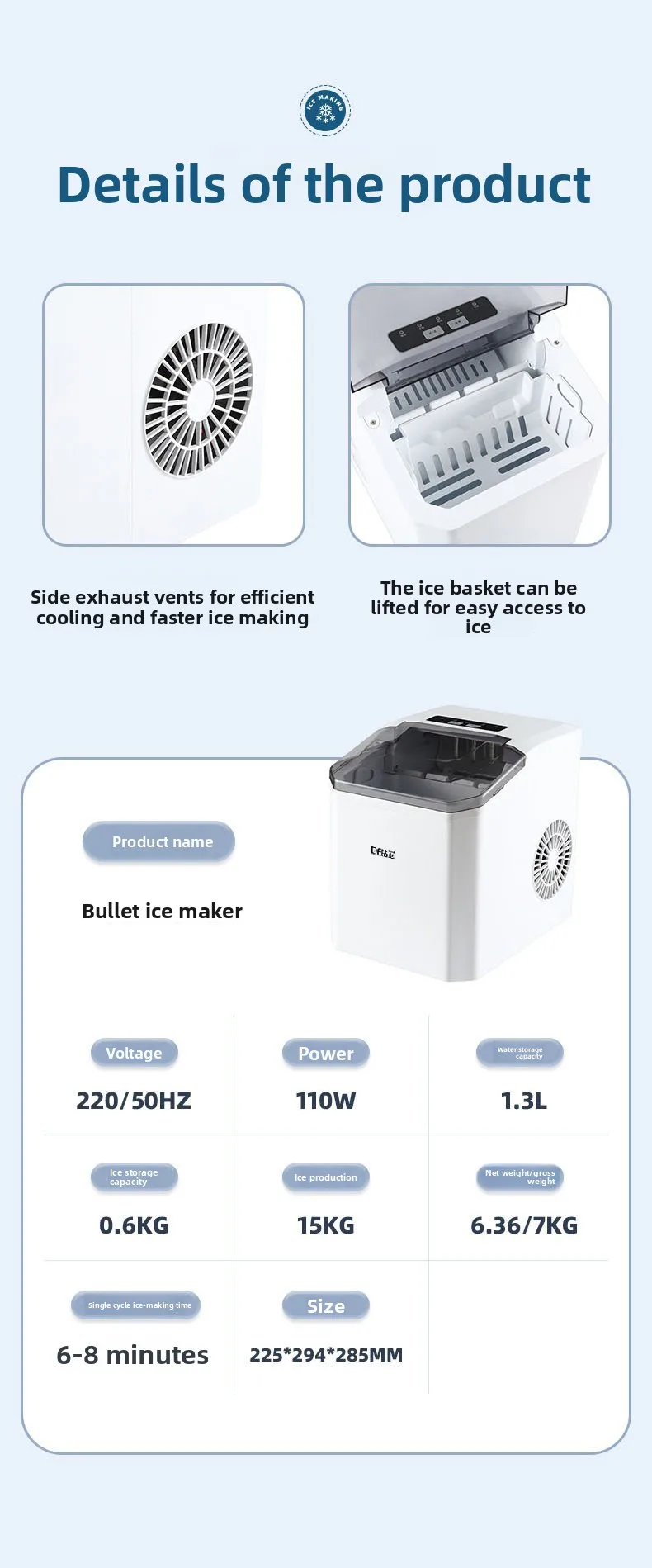 Máquina de Gelo1.3L - Portátil/Mini/Doméstica/Automática. - Imagem 15
