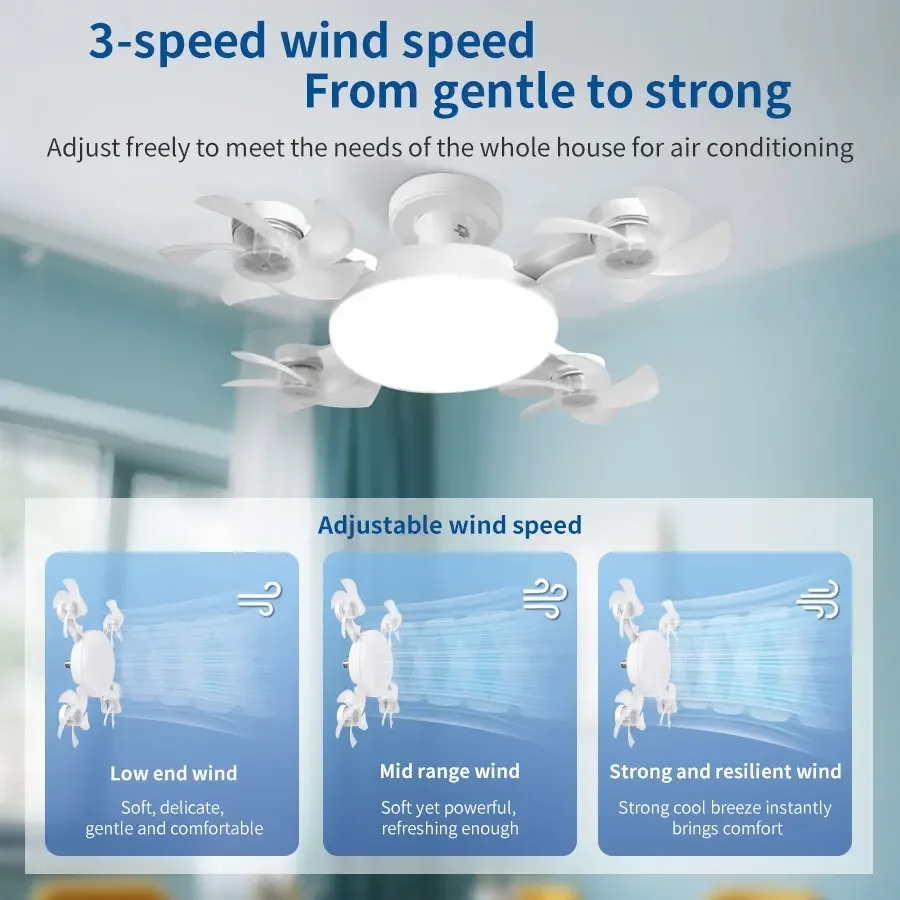 Ventilador de Luz 2 em 1 - 60w E27/Drone Design.Controle Remoto AC85-265V. - Imagem 21