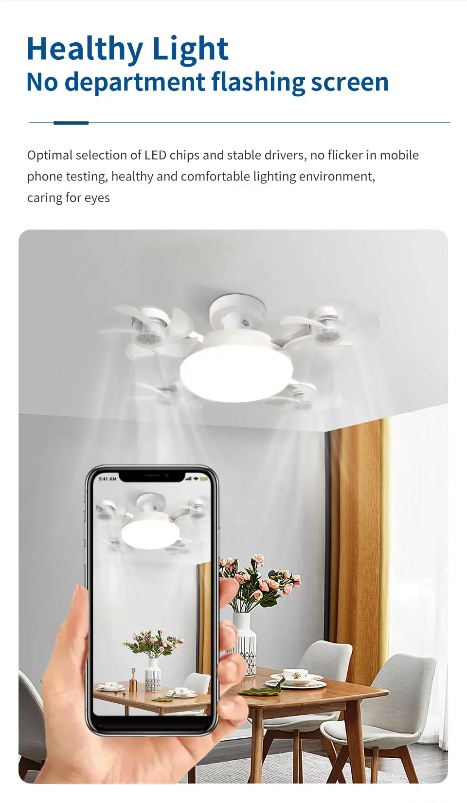 Ventilador de Luz 2 em 1 - 60w E27/Drone Design.Controle Remoto AC85-265V. - Imagem 14