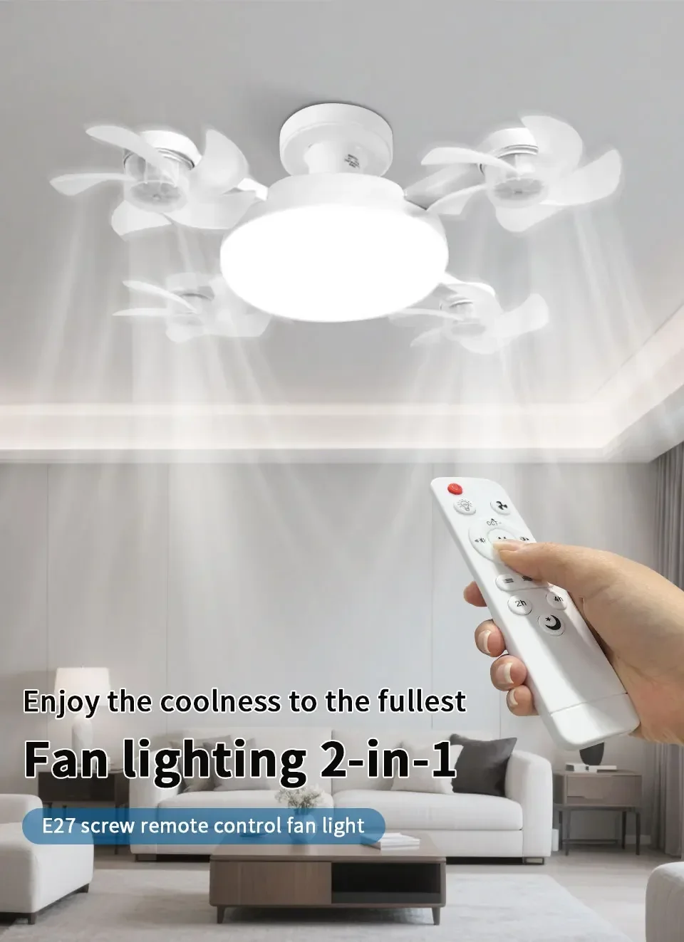 Ventilador de Luz 2 em 1 - 60w E27/Drone Design.Controle Remoto AC85-265V. - Imagem 18