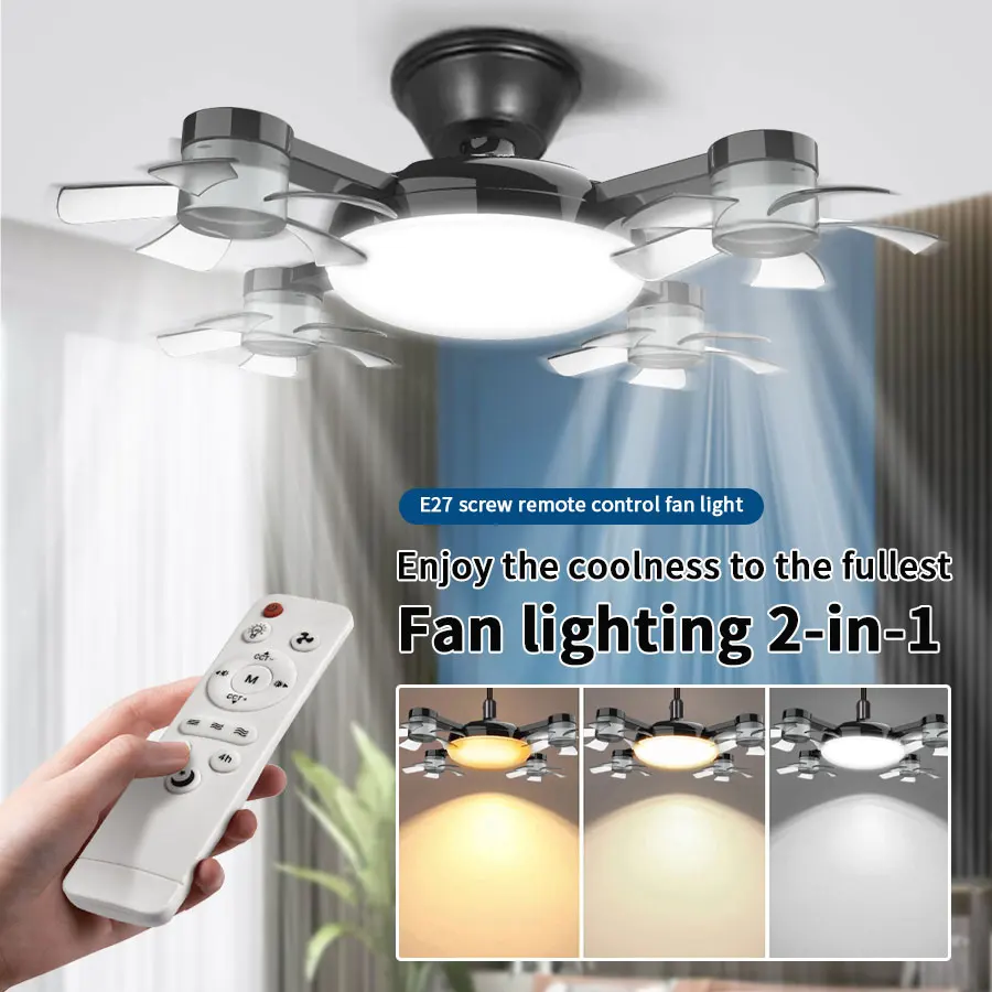 Ventilador de Luz 2 em 1 - 60w E27/Drone Design.Controle Remoto AC85-265V. - Imagem 24