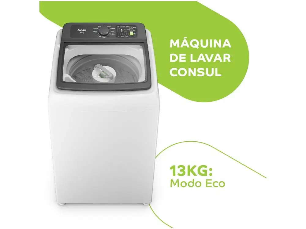 Lavadora de Roupas Consul 13kg Cesto Inox 12 Programas de Lavagem Branca CWN13AB - 220V