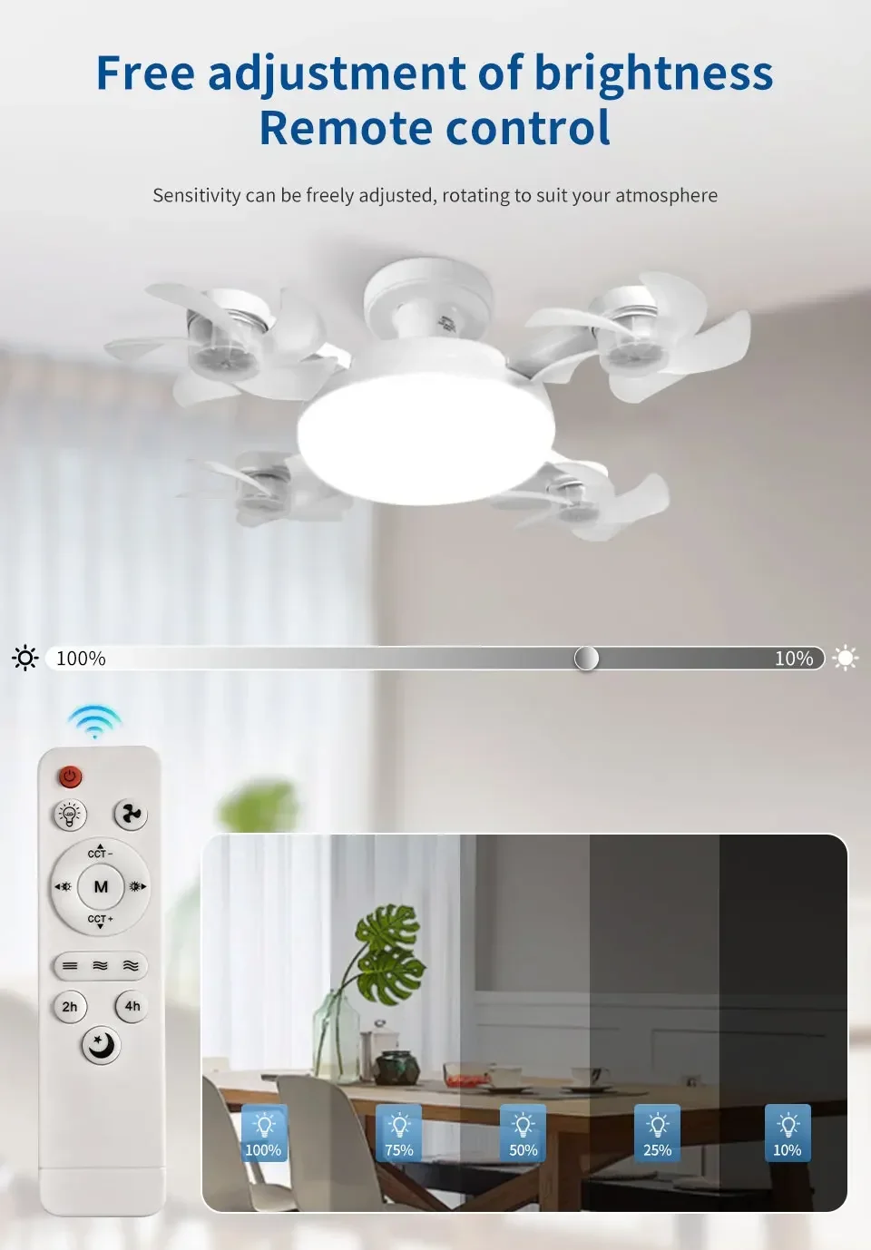 Ventilador de Luz 2 em 1 - 60w E27/Drone Design.Controle Remoto AC85-265V. - Imagem 12