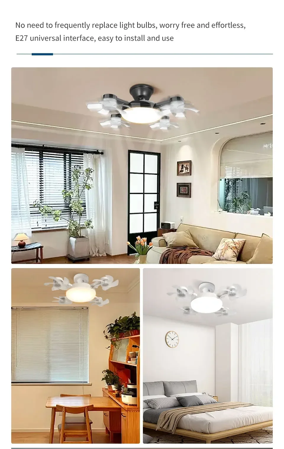 Ventilador de Luz 2 em 1 - 60w E27/Drone Design.Controle Remoto AC85-265V. - Imagem 7