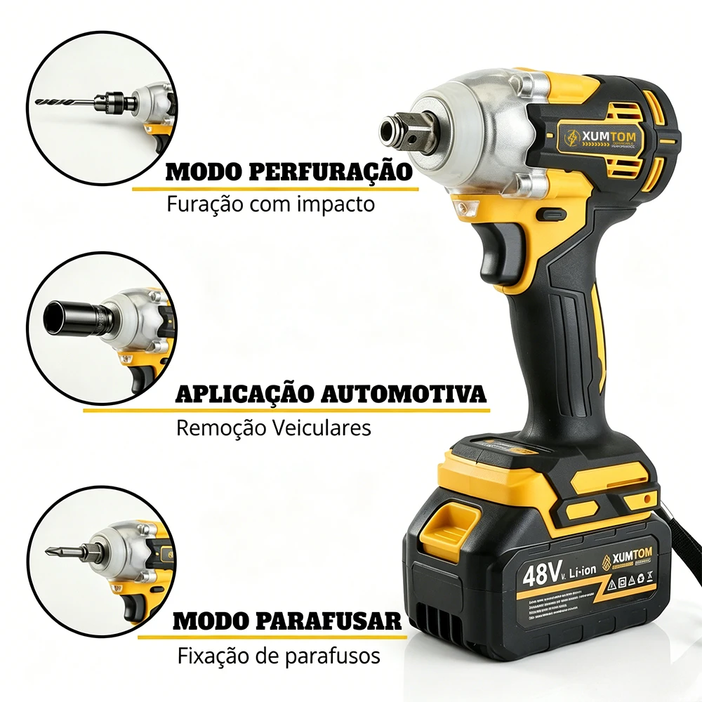Chave De Impacto 48V Eletrica Profissional Parafusadeira 450NM Brushless - 2 Baterias Maleta. - Imagem 2