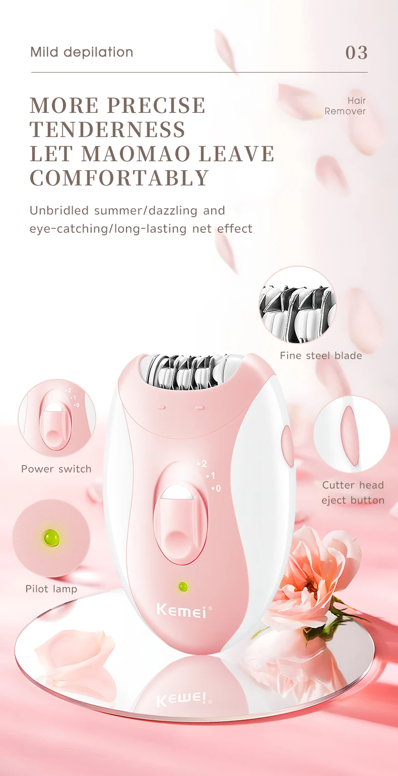 Kemei - Depilador Elétrico Feminino/Removedor de Pelos/Recarregável. - Imagem 7