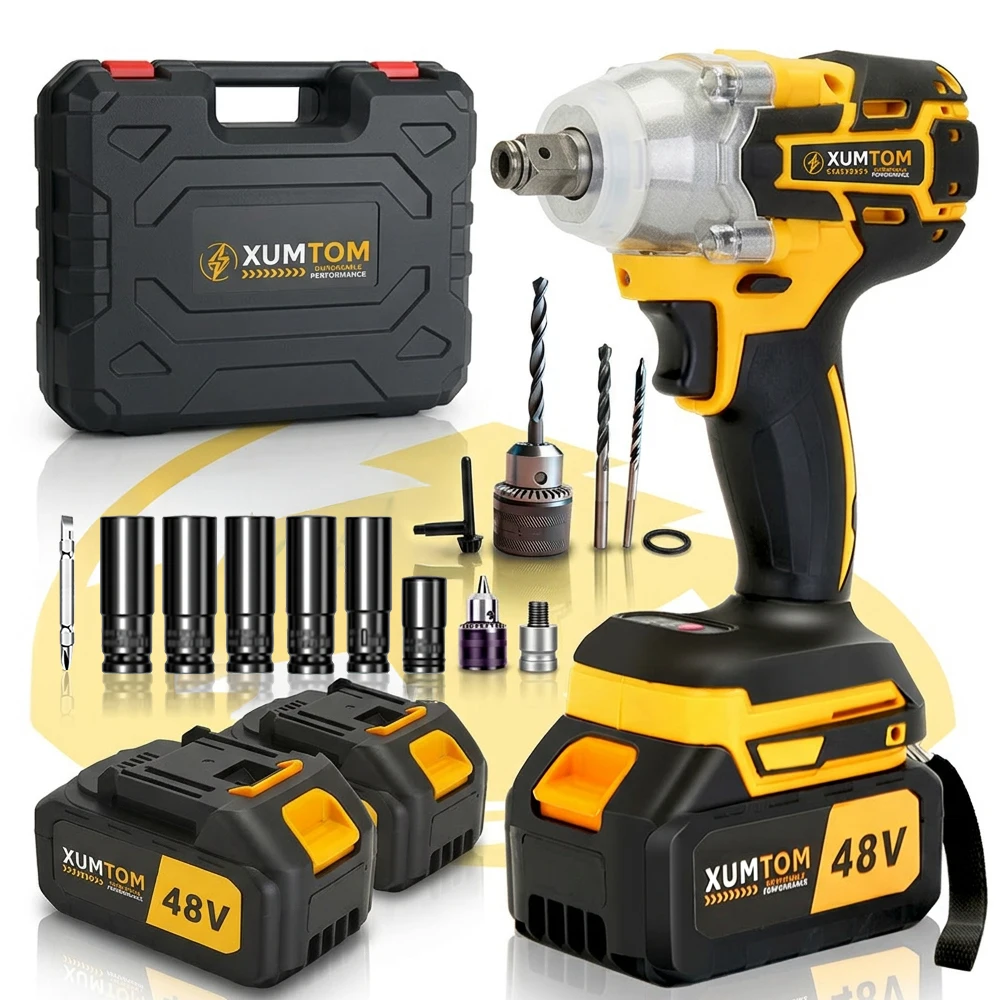 Chave De Impacto 48V Eletrica Profissional Parafusadeira 450NM Brushless - 2 Baterias Maleta.