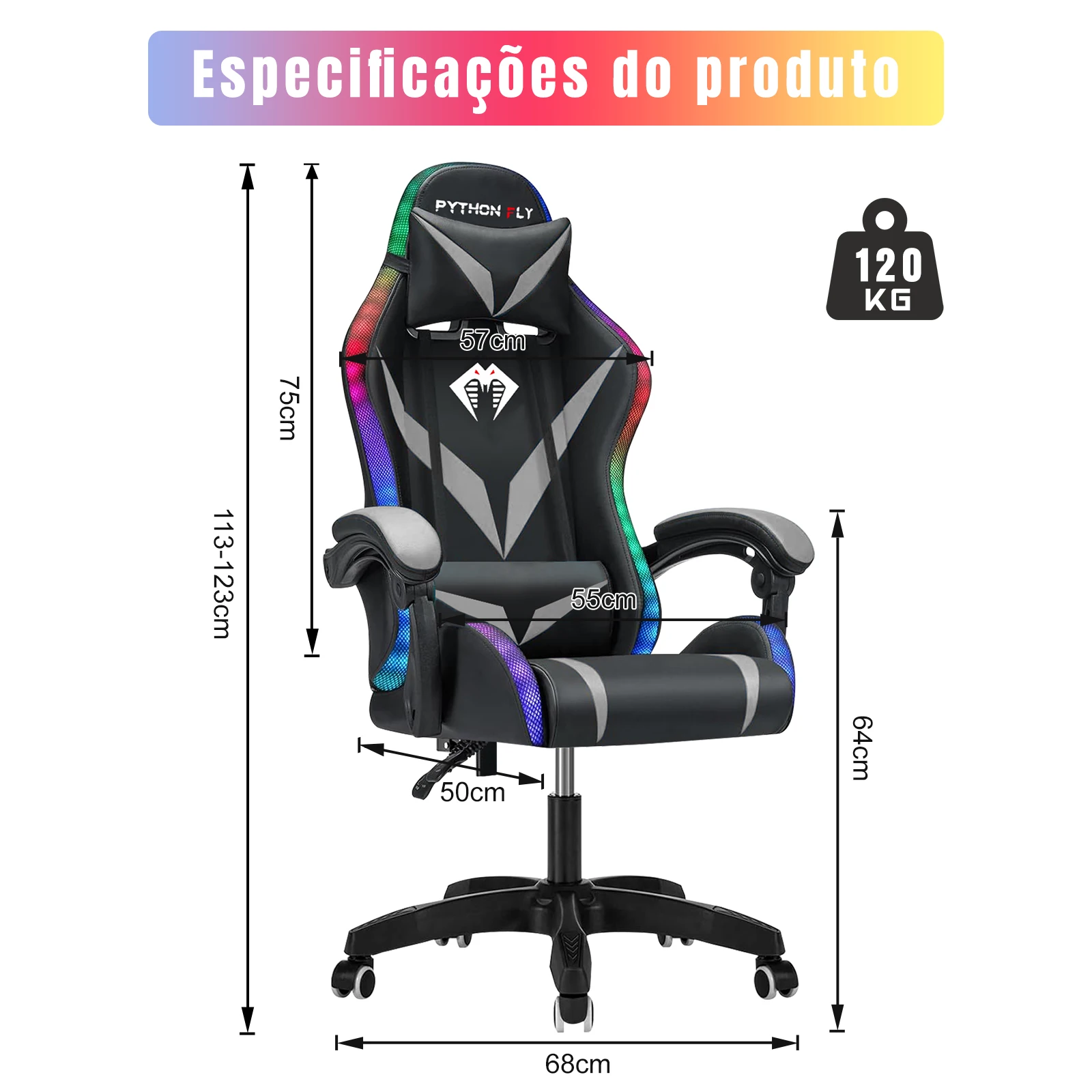 Cadeira Ergonômic Para Jogos - Python Fly. - Imagem 13