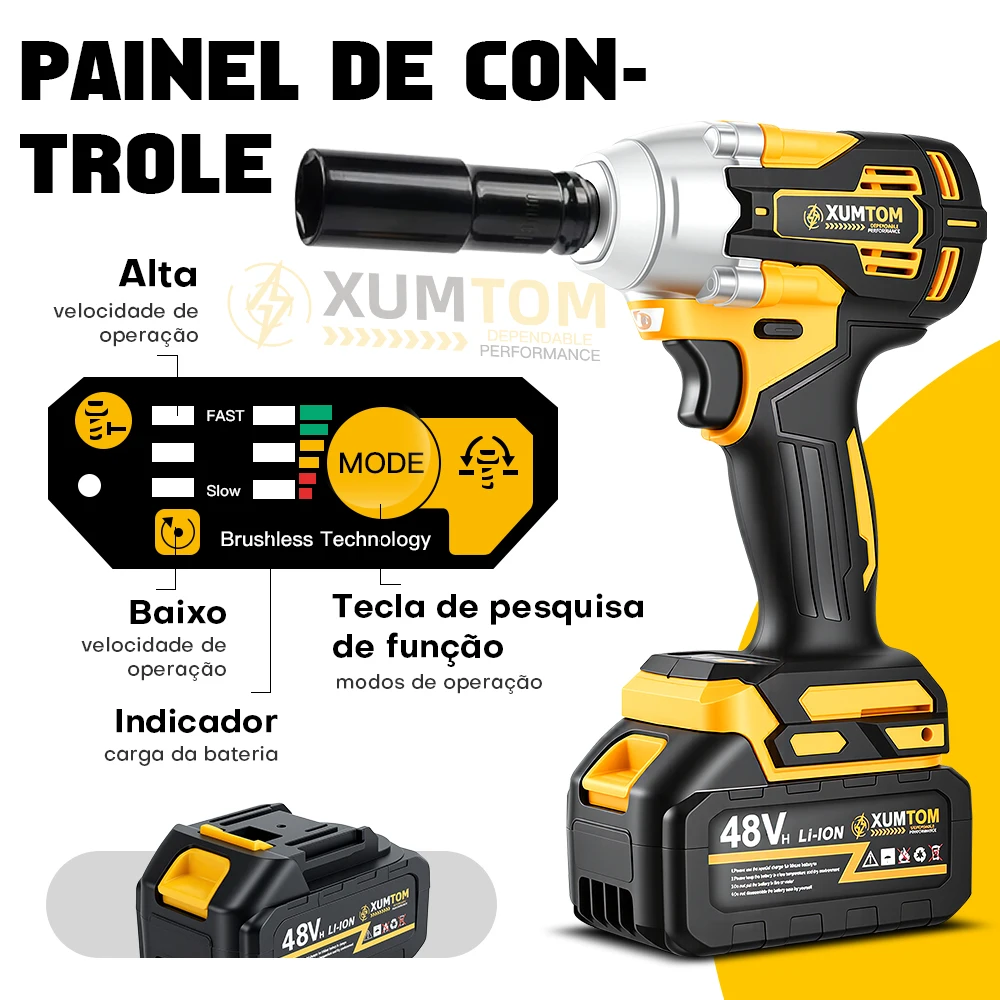 Chave De Impacto 48V Eletrica Profissional Parafusadeira 450NM Brushless - 2 Baterias Maleta. - Imagem 3