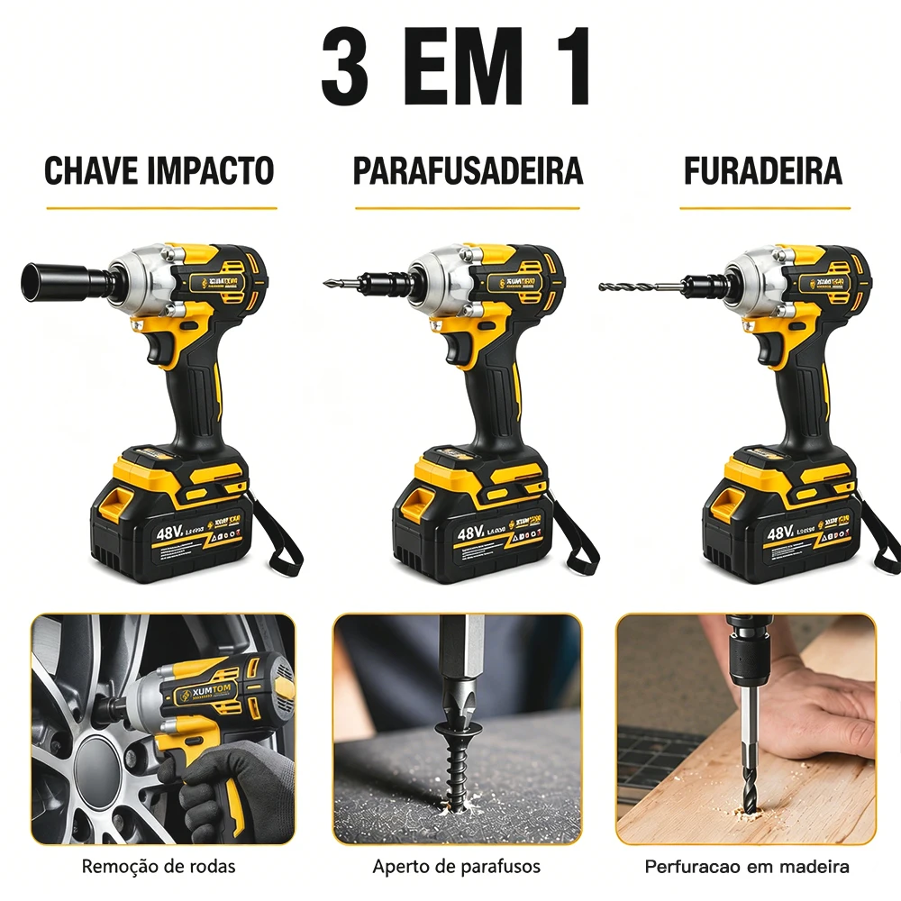 Chave De Impacto 48V Eletrica Profissional Parafusadeira 450NM Brushless - 2 Baterias Maleta. - Imagem 5