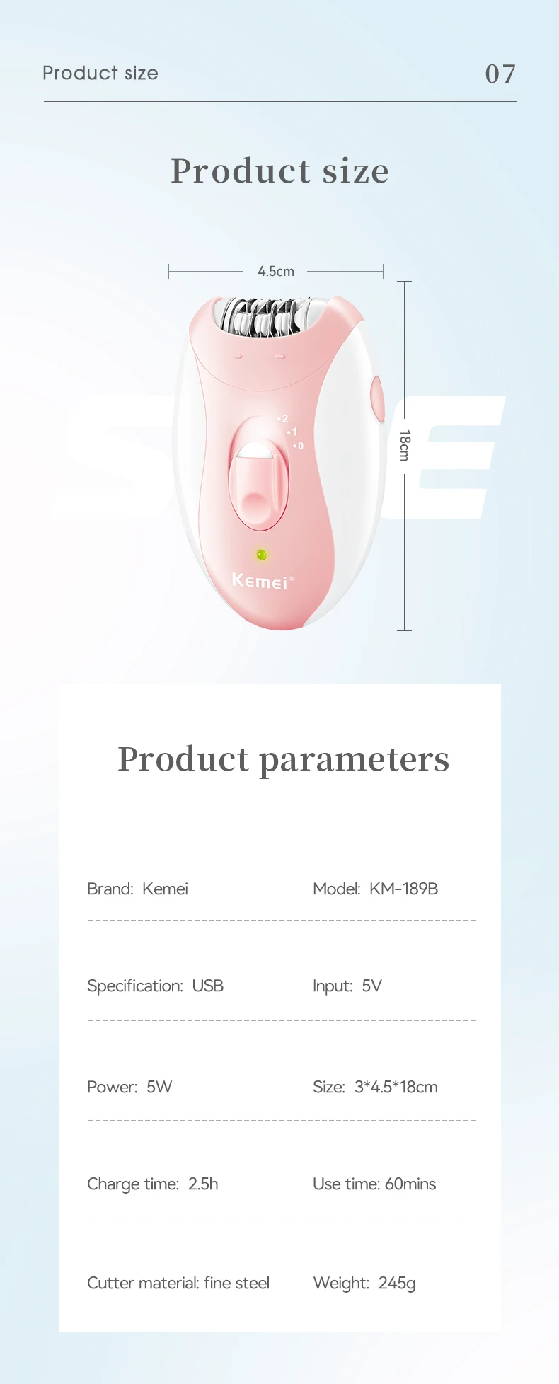 Kemei - Depilador Elétrico Feminino/Removedor de Pelos/Recarregável. - Imagem 4