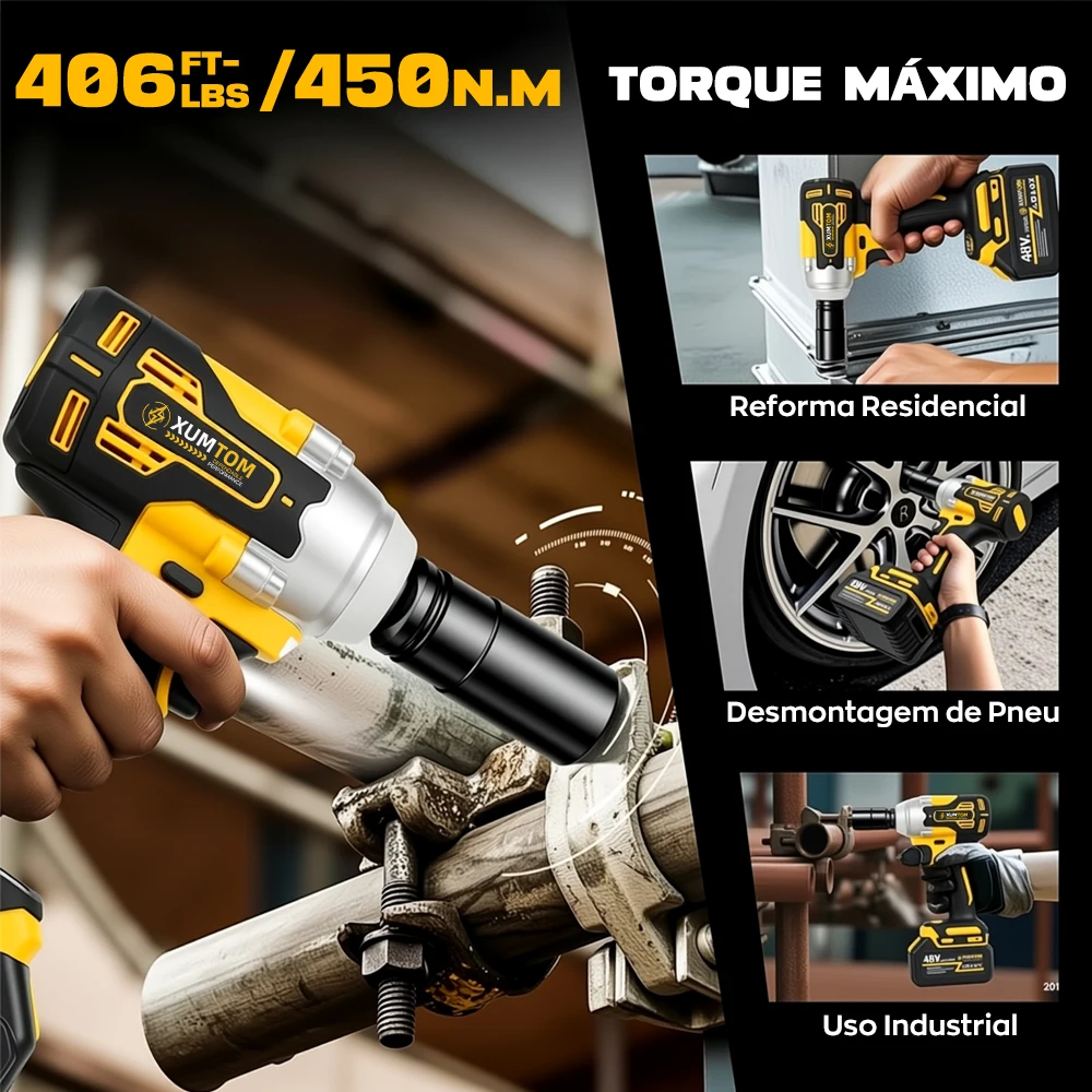 Chave de Impacto Profissional Elétrica Sem Fio 450N.M - Parafusadeira/Furadeira/Brushless/Com Maleta + 2 Baterias. - Imagem 5