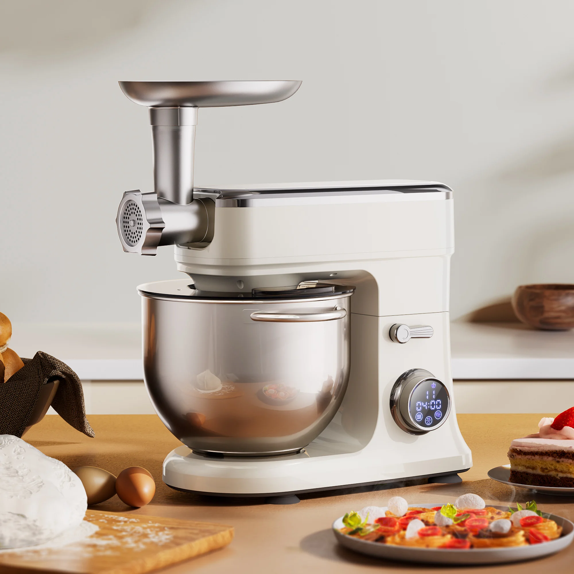 Batedeira BioloMix 7L Para Confeitaria Com Motor DC de 1200W - Acessórios de Gancho Para Massa.