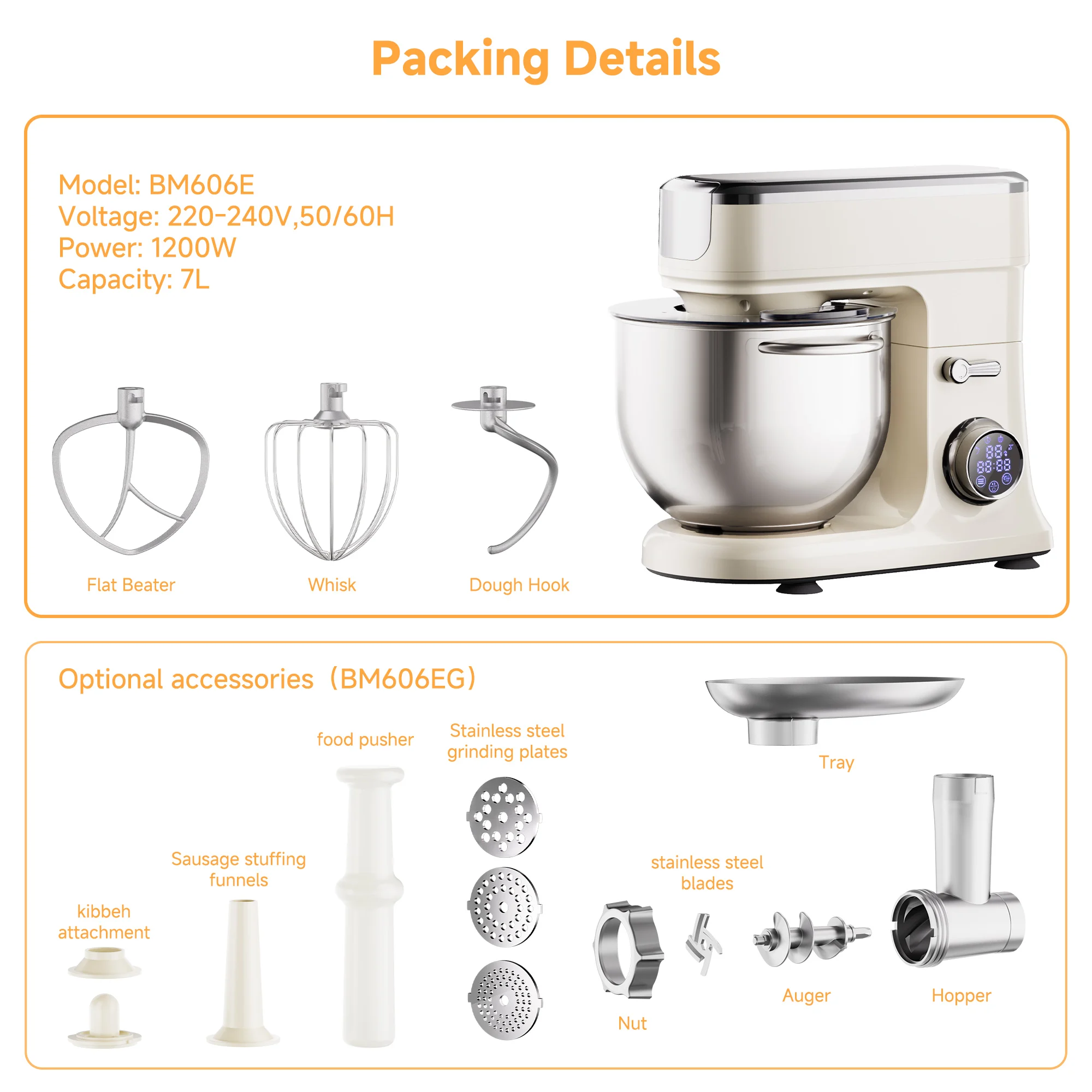 Batedeira BioloMix 7L Para Confeitaria Com Motor DC de 1200W - Acessórios de Gancho Para Massa. - Imagem 4