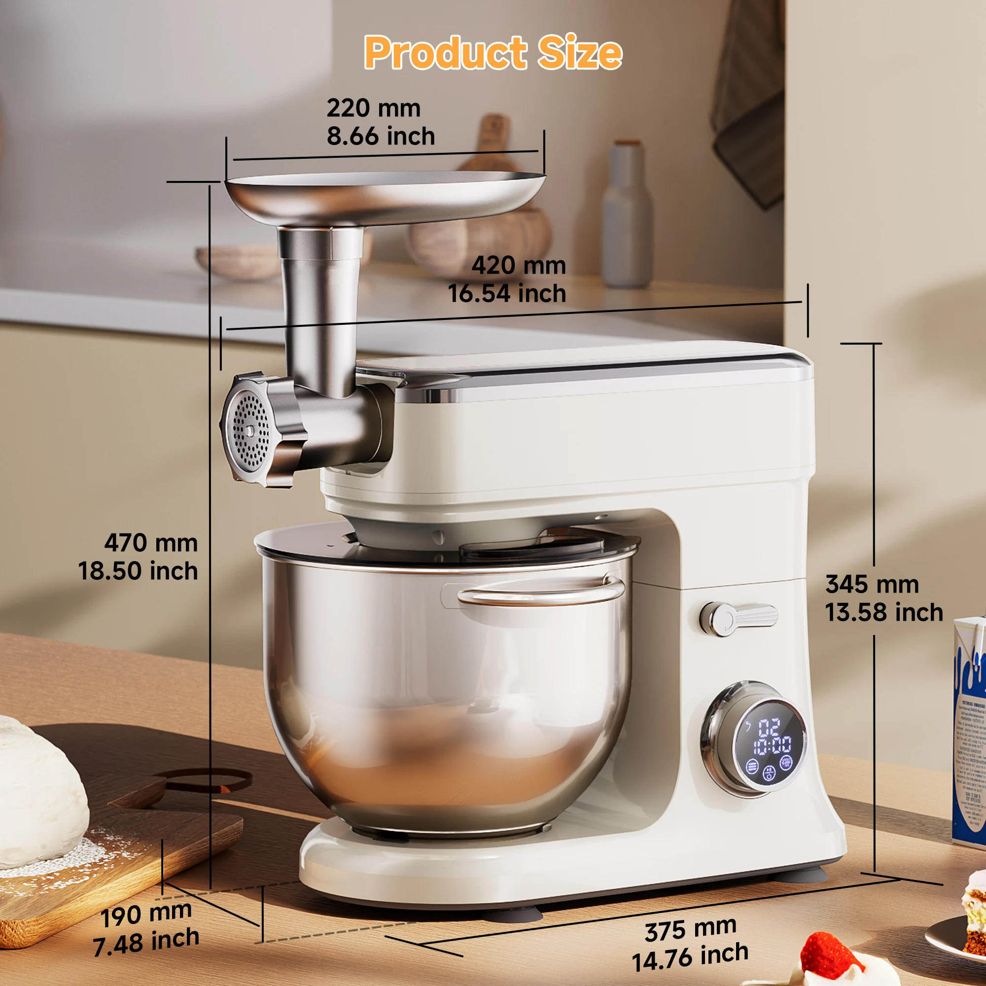 Batedeira BioloMix 7L Para Confeitaria Com Motor DC de 1200W - Acessórios de Gancho Para Massa. - Imagem 5