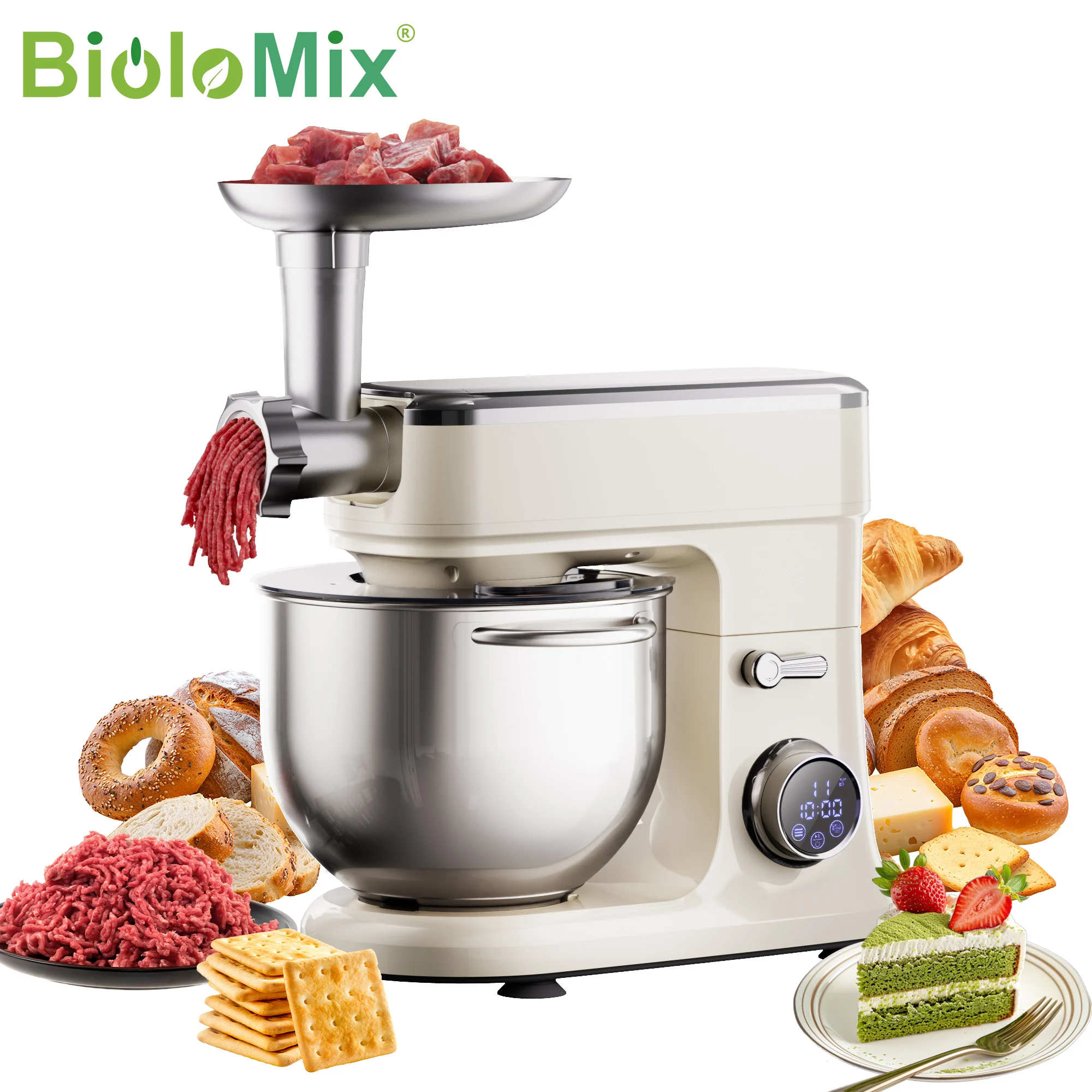 Batedeira BioloMix 7L Para Confeitaria Com Motor DC de 1200W - Acessórios de Gancho Para Massa. - Imagem 11