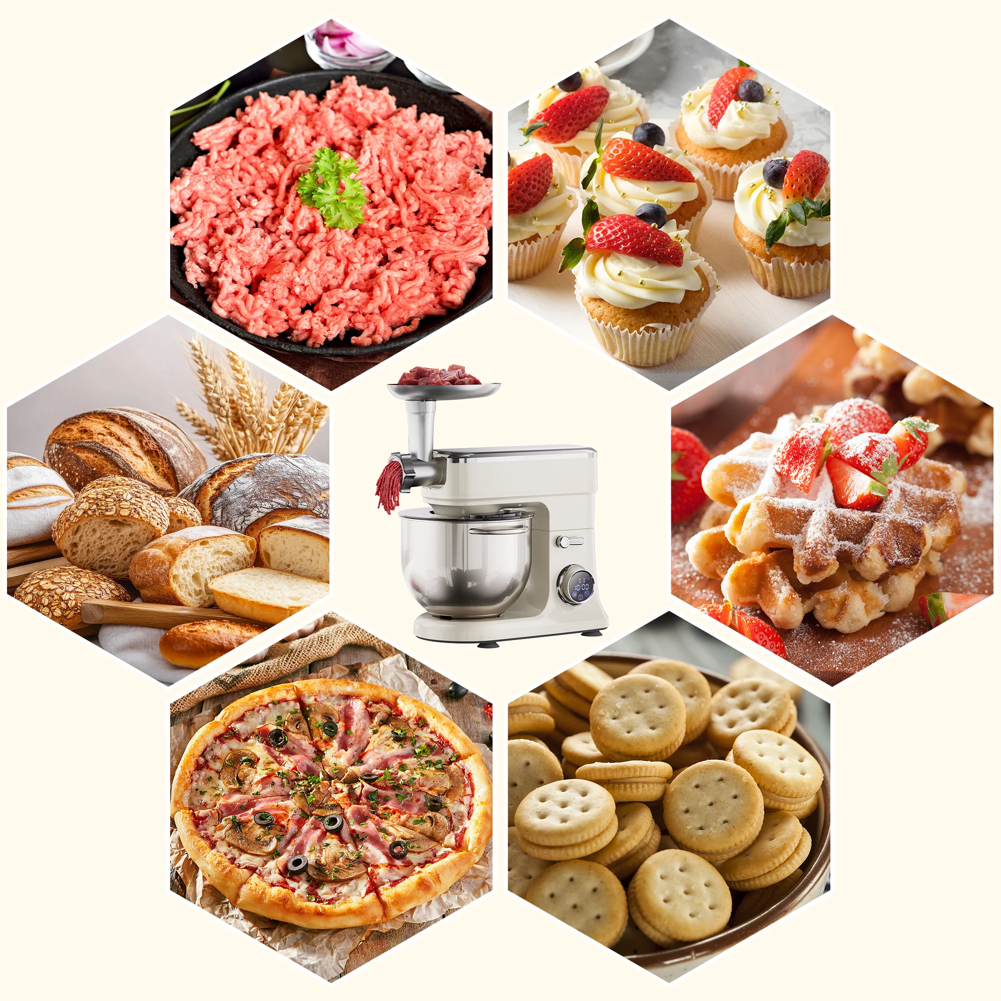 Batedeira BioloMix 7L Para Confeitaria Com Motor DC de 1200W - Acessórios de Gancho Para Massa. - Imagem 12
