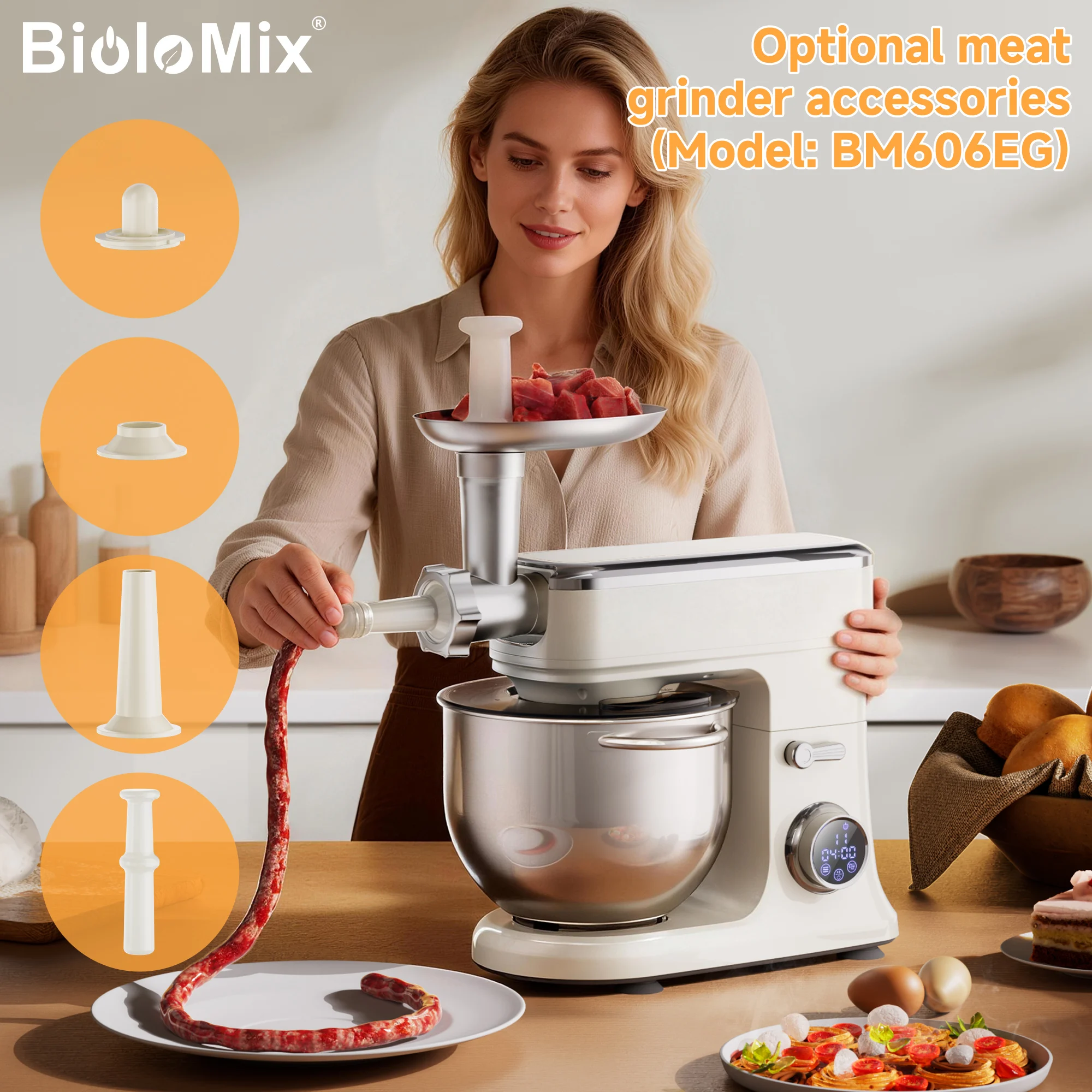Batedeira BioloMix 7L Para Confeitaria Com Motor DC de 1200W - Acessórios de Gancho Para Massa. - Imagem 9