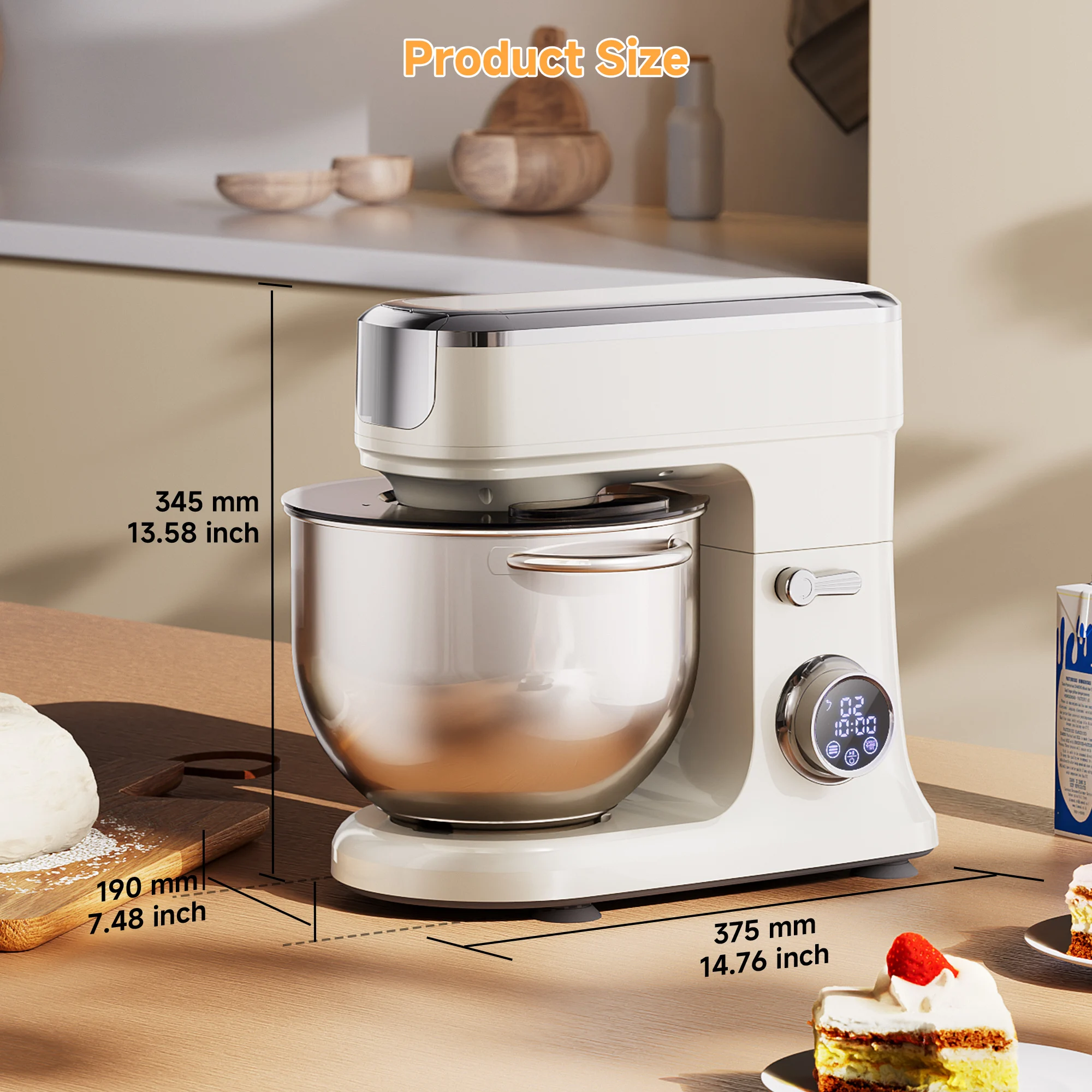 Batedeira BioloMix 7L Para Confeitaria Com Motor DC de 1200W - Acessórios de Gancho Para Massa. - Imagem 6